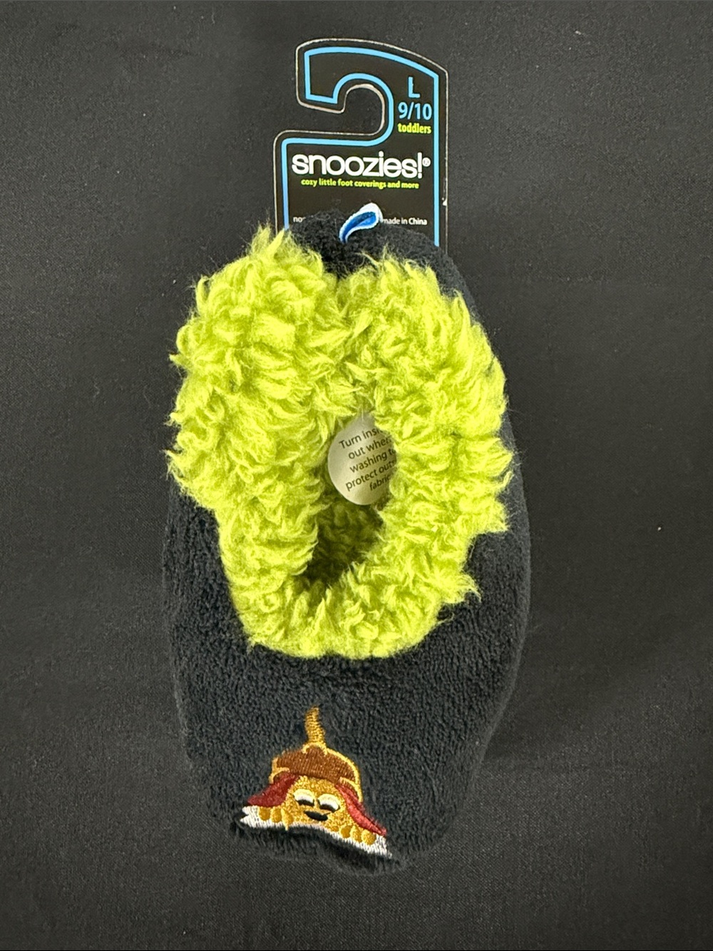 Snoozies! Kids Black Slipper Socks with Lime Green Plush Lining - Toddlers